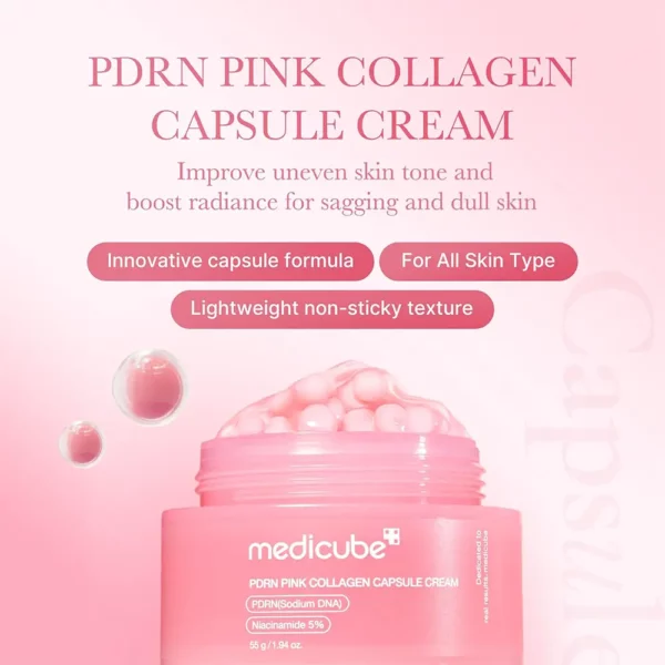 کرم کپسولی کلاژن و PDRN مدی‌ کیوب روشن کننده و ضد چروک Medicube PDRN Pink Collagen Capsule Cream - Image 2