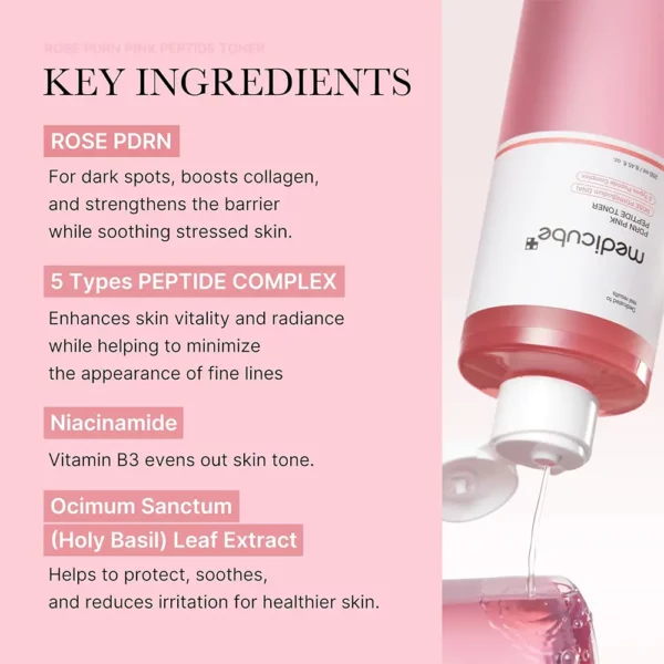 تونر صورتی سیکا و PDRN مدی کیوب روشن کننده و تسکین دهنده MEDICUBE PDRN Pink Cica Soothing Toner - Image 3